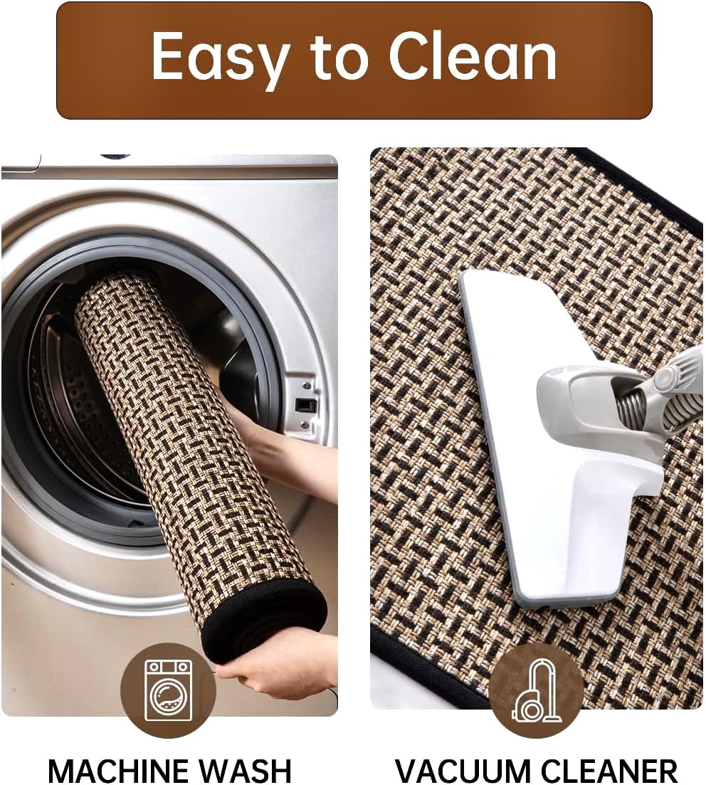eqivei Kitchen Rugs and Mats Non Skid Washable Set of 2 PCS, Absorbent Runner Rugs for Kitchen, Front of Sink, Kitchen Mats for Floor, 17.3"x 47"+17.3"x 29" (Black)