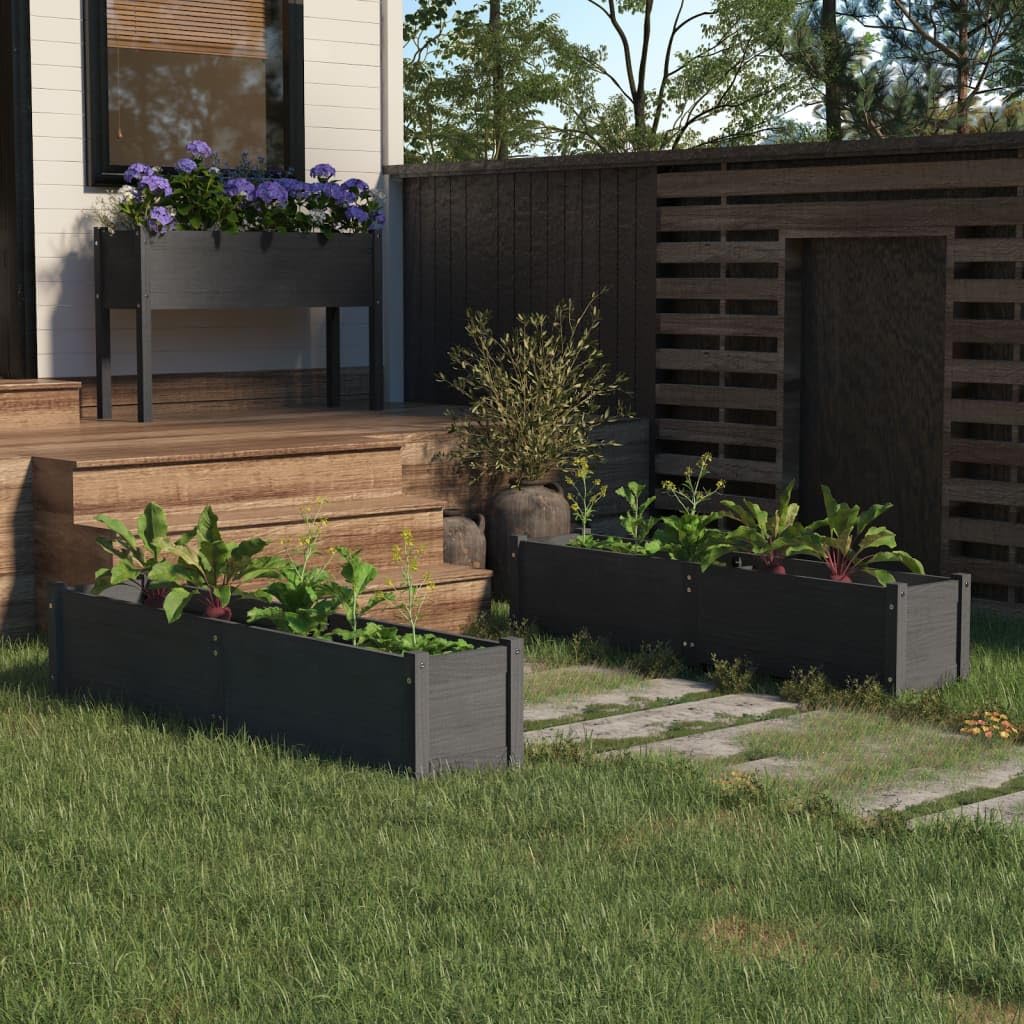 Todiikf Raised Garden Bed Set of 2 Large Gray Solid Pine Wood Planter Boxes 59" Outdoor Patio Backyard Flower Herb Vegetables