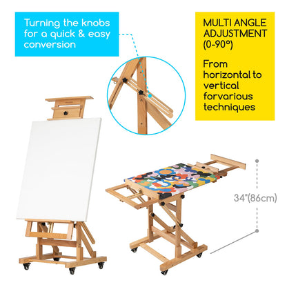 MEEDEN Movable Large H-Frame Painting Easel - Artist Studio Easel - Heavy Duty Art Easel Stand for Adults, Solid Beech Wood Easels, Holds Canvas Art Up to 78.7" High
