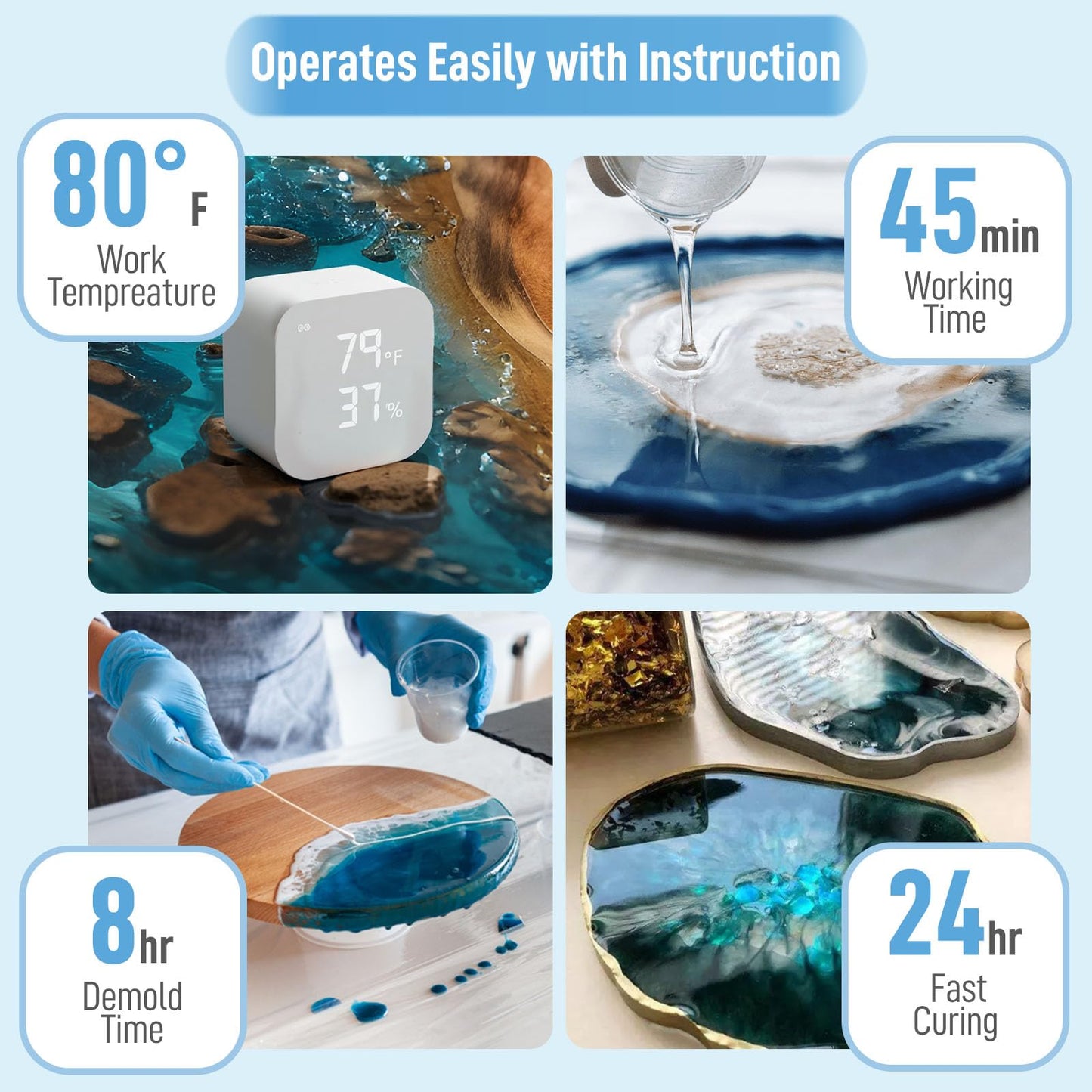 Clear Epoxy Resin Kit 2 Part 32 oz for Table Bar Top Countertop Wood Food Safe Self-Leveling Resina Epoxica Casting Coat Set for Art Cratft Tumblers Jewelry Molds