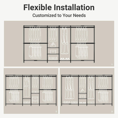 VIPEK X4 Expandable Heavy Duty Clothes Rack, Adjustable from 7'4" to 10'2" with Adjustable Shelves and Hanger Rods, Large Wardrobe Closet Reach-in & Walk-in Closet Metal Clothing Rack, 1530 LBS, Black
