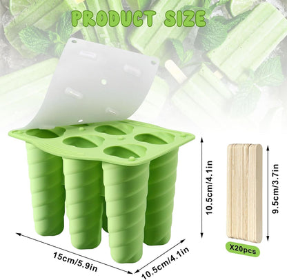 Popsicles Molds, 6 Cavity Ice Pop Mold with 20pcs Wooden Sticks, Silicone Popsicle Mold, Easy Release Ice Cream Molds, BPA Free Ice Cream Maker for Summer Party, Homemade Popsicles Frozen Dessert