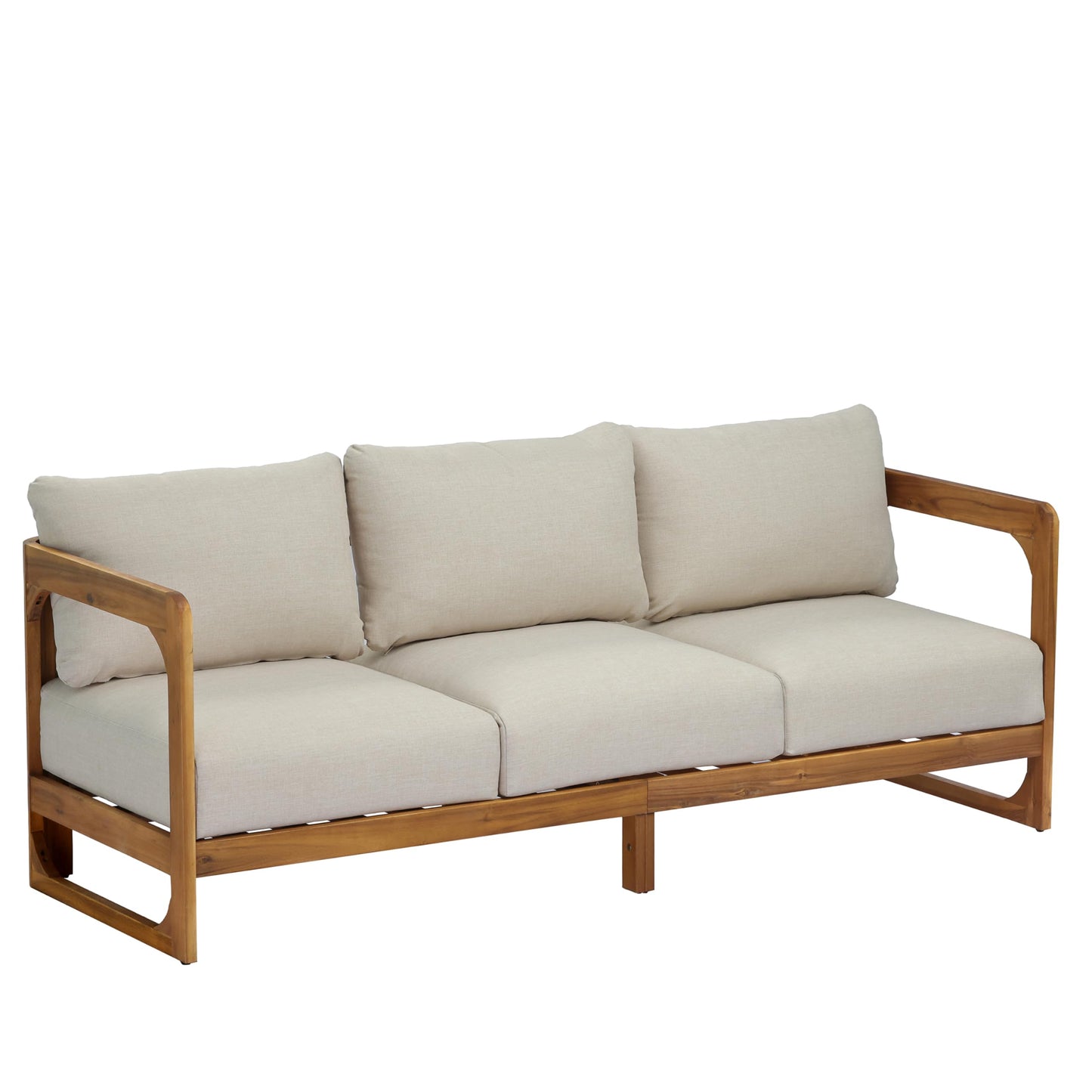 Christopher Knight Home Daria Acacia Wood Outdoor 3 Seater Sofa Set with Cushion, Solid Wood Patio Sofa with Removable Cushion, Comfy Lounge Sofa for Patio Furniture Set, Teak+Beige