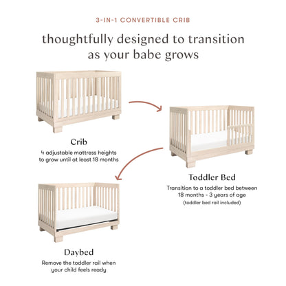 Babyletto Modo 3-in-1 Baby Crib Convertible to Toddler Bed & Daybed - Includes Toddler Conversion Kit - GREENGUARD Gold Certified - 100% Solid Wood Crib for Baby, 4 Adjustable Heights - Washed Natural