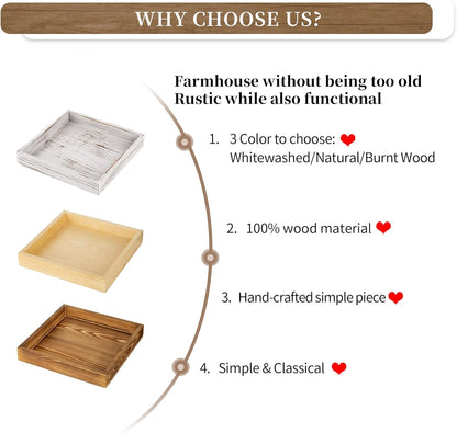 9.8" Hanobe Square Wooden Ottoman Tray: Small Square Tray Torched Wood Farm House Serving Plate for Coffee Table Rustic