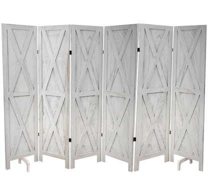 Premium Home 6-Panel Room Divider – Rustic White Barn Door, X Pattern Folding Privacy Screen, Partition Wall