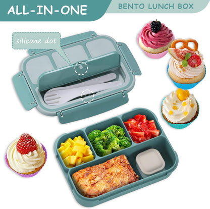 Bento Box Adult Lunch Box, 1200 ML Food Storage Container with 4 Compartments, Leak-Proof and Dishwasher Safe