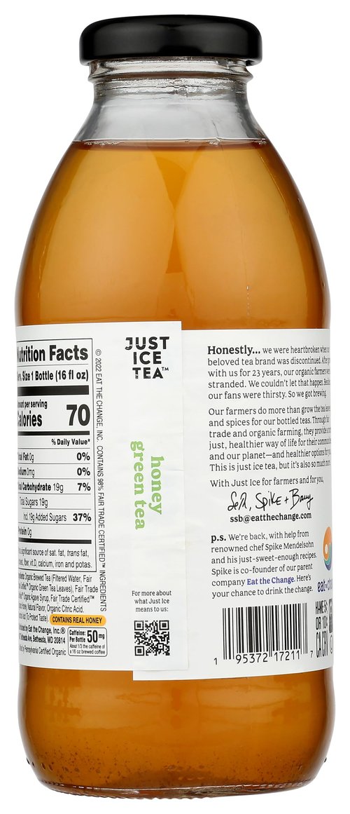 Just Ice Tea, Tea Green Honey Organic, 16 Fl Oz