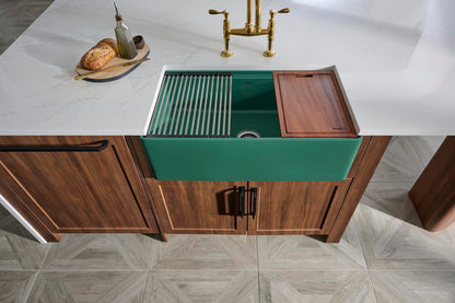 Ruvati 33 inch Fireclay Workstation Emerald Green Farmhouse Kitchen Sink Apron Front Single Bowl - RVL2387EG