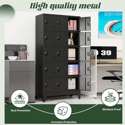Lusiwry Metal Lockers for Employees-15 Doors Storage Locker with Shelves and Lockable Steel Cabinet for School,Gym,Office,Staff,Assembly Required,Black