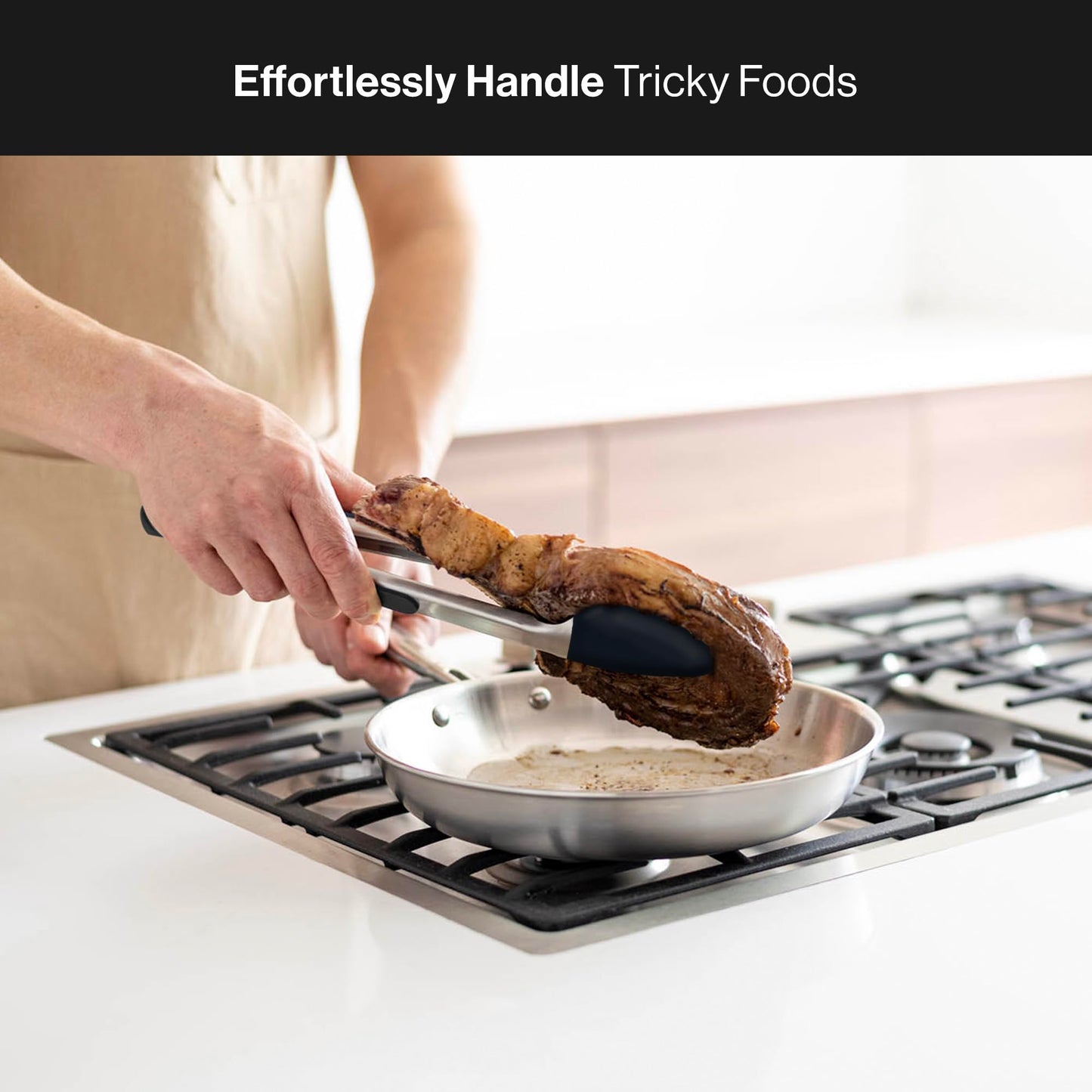 Misen Kitchen Tongs - Dishwasher Safe, Heavy Duty - Precision Silicone-Tipped Grilling Tool - Heat Resistant, Nonstick Safe - Perfect for Serving and Air Frying- 13 Inch | Black