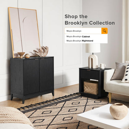 mopio Brooklyn Fluted Storage Cabinet, Modular Accent Buffet Sideboard with Adjustable Shelf, FSC Certified 50lb Load Modern Farmhouse Wood Credenza for Dining, Living Room, Entryway (Black, Single)
