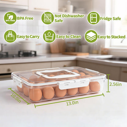 RoskDeewat Deviled Egg Containers with Lid, 2 Pack Thick Clear Plastic Deviled Carrier with Handle Storage 48 Eggs, Stackable Egg Holder Portable Tray Platter for Fridge, Travel, Party-White
