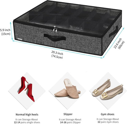 1 Pack 12 Closet, MXAUBSB1P Onlyeasy Under Bed Shoe Storage Organizer with Sturdy Handles and Clear Window Fits Pairs