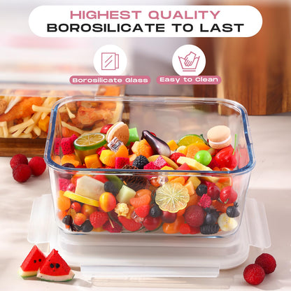 Blushtier 2 Pcs 6500 ML/ 220 oz/ 28 Cup Large Glass Food Storage Containers with Airtight Locking Lid Ideal Storing Food Vegetables Fruits Baking Casserole Lasagna Roasting Turkey, Transparent