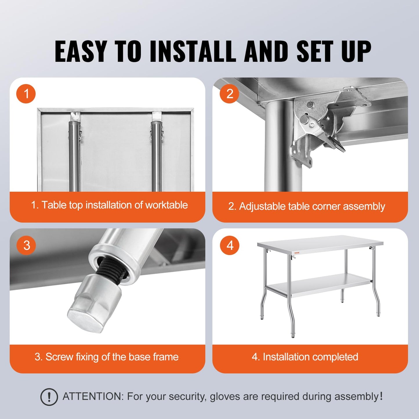 VEVOR Stainless Steel Foldable Work Table, 30 * 48 Inch Heavy Duty Food Outdoor Double Layer Stainless Steel Worktable for Commercial Kitchen Restaurant