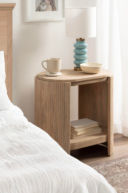 Kate and Laurel Cakora Modern Capsule Ribbed Mango Wood Side Table, 22 x 13 x 22, Light Natural, Boho Decorative Two-Tier End Table for Use as a Bedroom Nightstand or Living Room Plant Stand