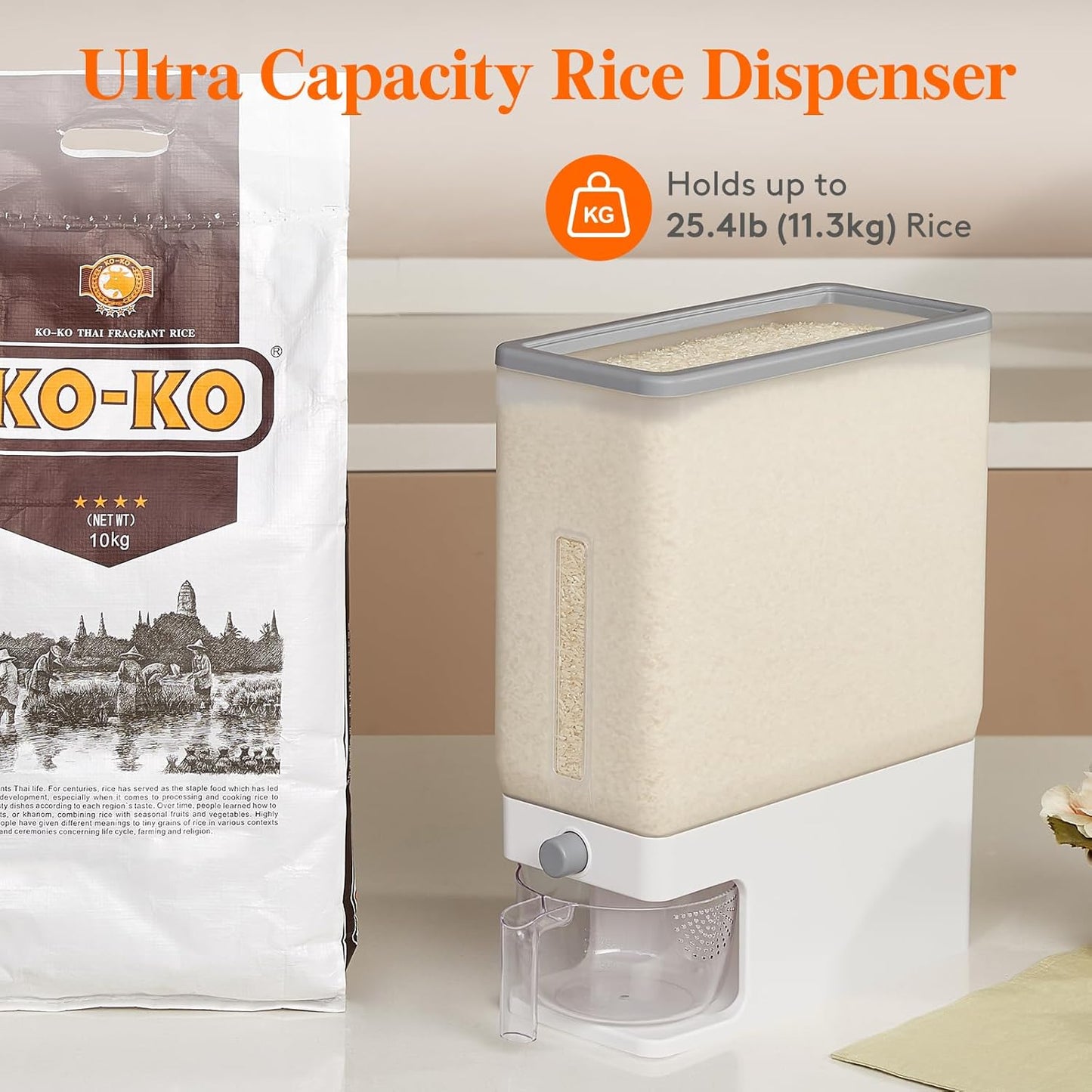 25 Lbs(11.3kg), 1 Pack Lifewit Rice Dispenser Rice Storage Container Sealed Moisture Proof with Measuring Cup