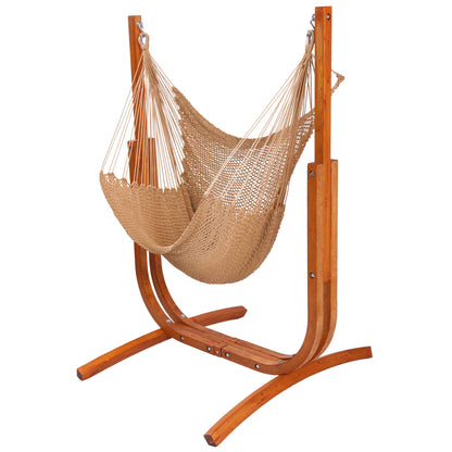 SANIWERKE® Hammock Chair with Stand, Caribbean Hammock Chair and Laminated Wooden Stand Combo, Sturdy Design, 400LBS Capacity, 70x50Inches, Jumbo Haven Lounger for Patio & Porch (Soft Tan)
