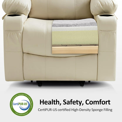 MCombo Power Lift Recliner Chair for Elderly, Lift Chair with Heat and Massage, FSC Certified, USB Ports, Cup Holders, Faux Leather 7040 (Cream White, Medium)