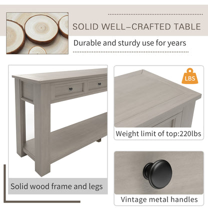 KTATK Solid Wood Console Sofa Table with 4 Drawers and Tabletop,Bottom Shelf for Entryway Hallway or Living Room,Space Saving,Easy to Assemble,Gray Wash,63" L×14" W×30" H