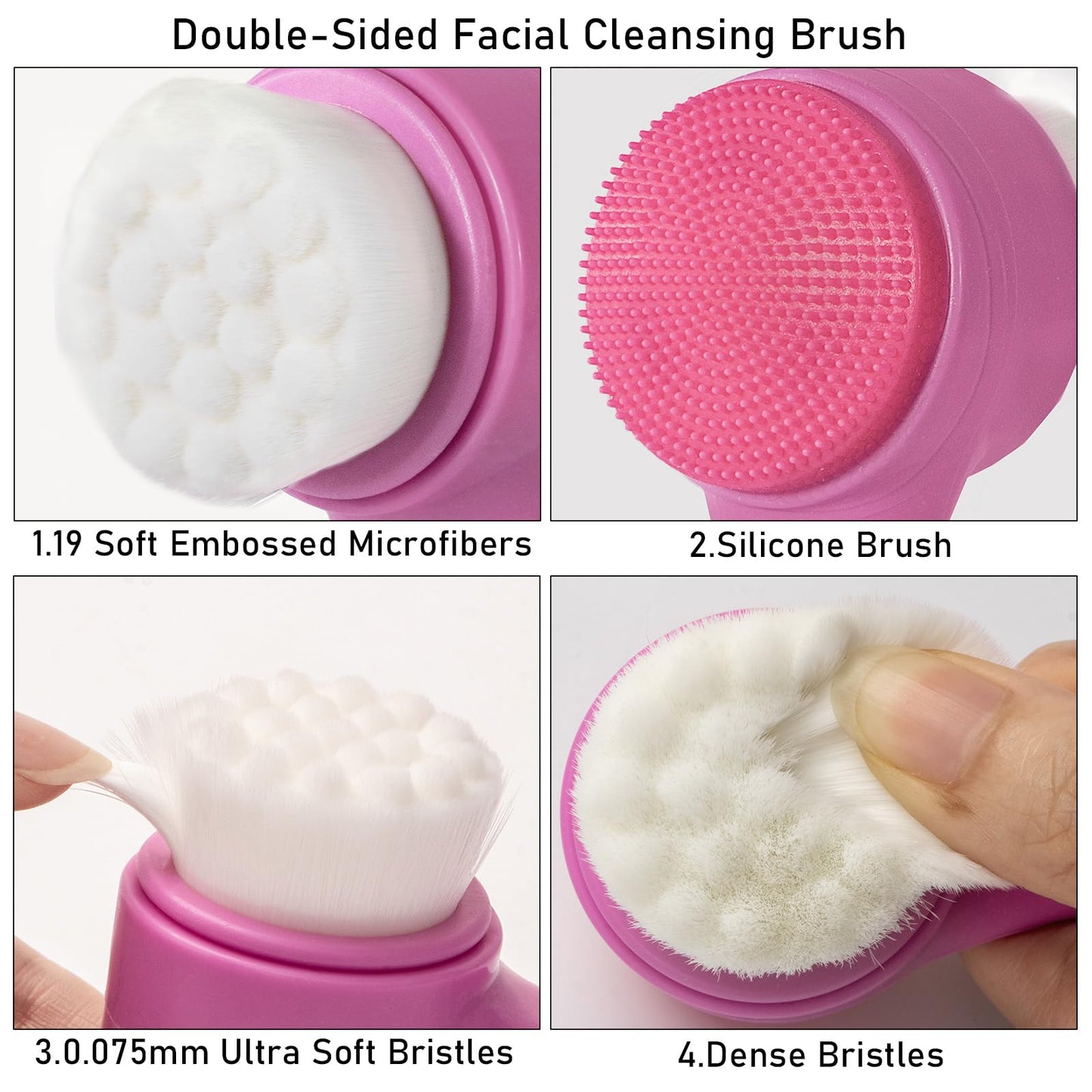 Face Brush 2 in 1, Facial Cleansing Exfoliating Scrubber Brush, Silicone Double Side Manual Face Wash Scrub Brush with Soft Bamboo Charcoal Fiber for Deep Pore Cleansing, Massaging, Skin Care