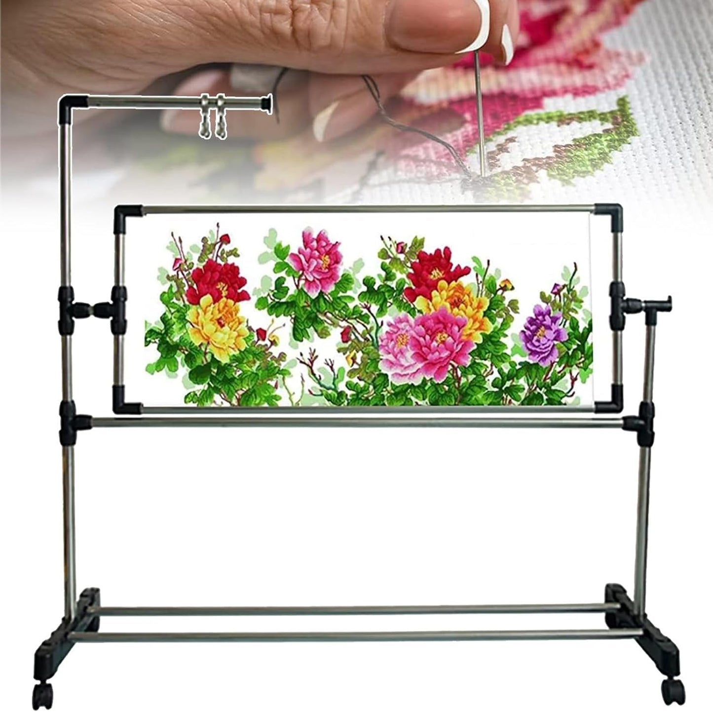 Embroidery Stand, Adjustable Cross Stitch Holder, Stainless Steel Floor Frame ,with Pulley ,for Cross Stitch, Craft, and Sewing Projects