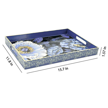 PDUHKO Serving Tray with Handles, 15.7 * 11.8 inches, Plastic Ottoman Tray with Exquisite Paintings, Trays for Coffee Table