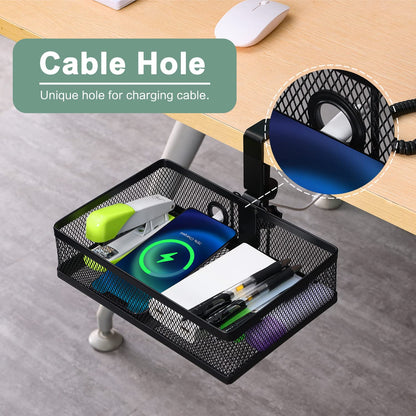 ROSLINE Under Desk Storage Organizer, Clamp on Drawer Basket, Hanging Storage, Mount Tray, Suitable for Multiple Scenes (Black)