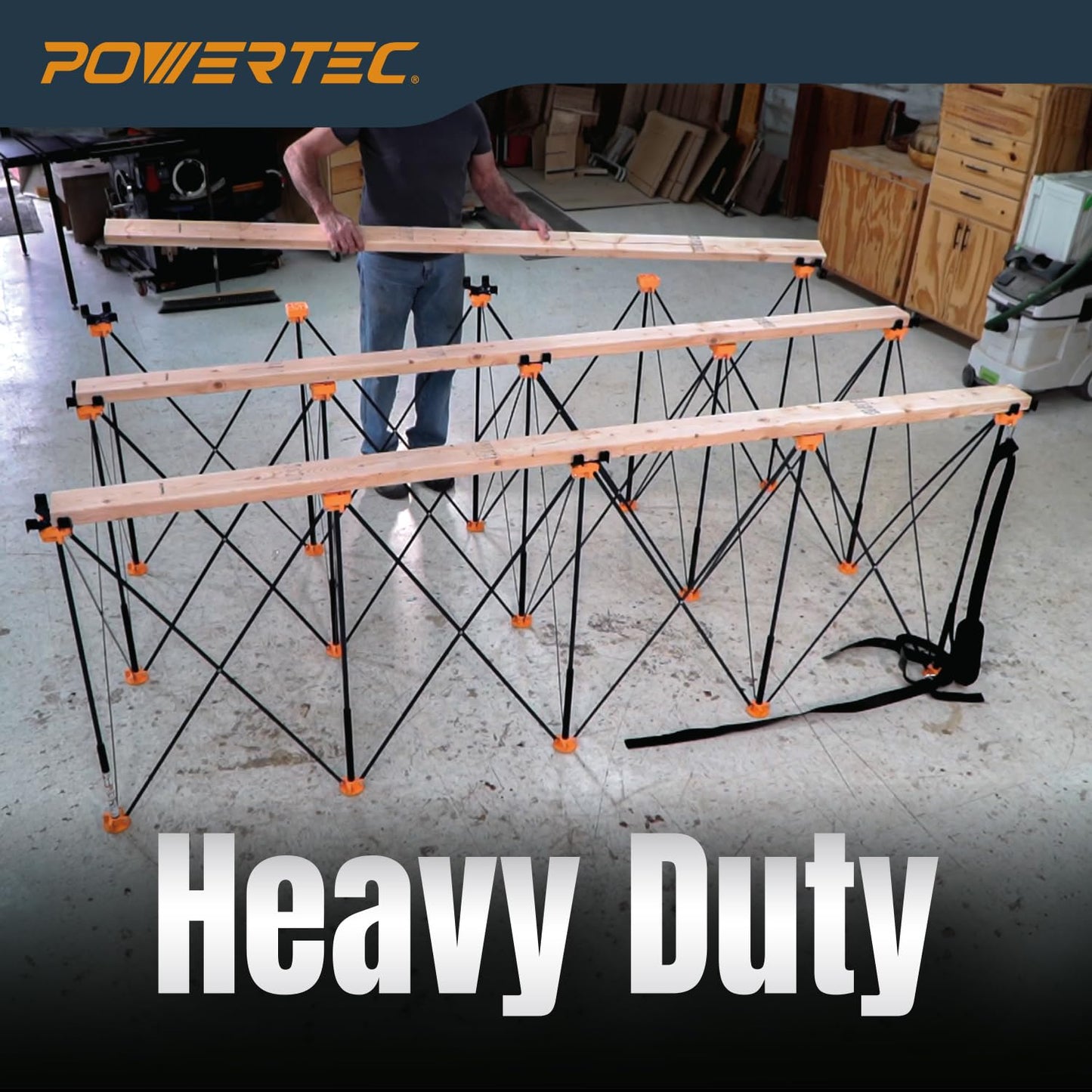 POWERTEC 72310 Arachni-Flex Portable Workbench - 24" x 48" PVC Waterproof Foldable Tabletop w/Quick-Insert Locks & 2x4ft Collapsible Workstand 2500 lbs Capacity 36 Inch Work Height