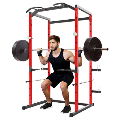Garvee Power Cage, Squat Rack for Home Gym, 1100LB Capacity Power Rack with Pull-Up Bar, Adjustable Safety Bars, Strength Training for Home Gym, Red