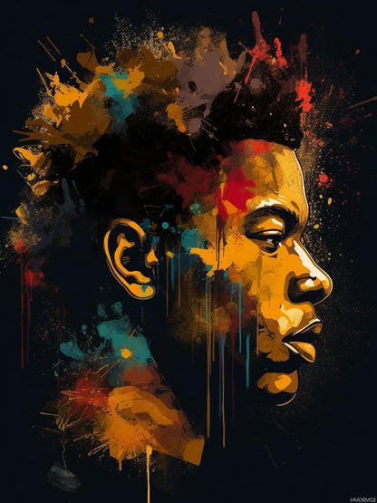 HMDIIMGE DIY 5D Diamond Art Kits Painting for Adults African American Minimalist Abstract Gold and Black Man 30x40cm
