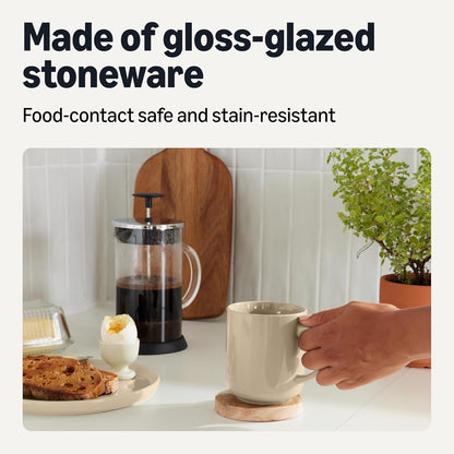 4-Piece Set, 16 oz, Amazon Basics Ceramic Coffee Mugs, Ceramic Microwave and Dishwasher-Safe, Linen Gray