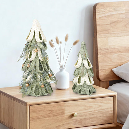 2PCS Hand Woven Christmas Tree Decor, Set of 11.8 Inch and 8.3Inch Tabletop Trees with Golden Berries, Farmhouse Winter Decor for Centerpiece, Mantel, Holiday Home Decorations