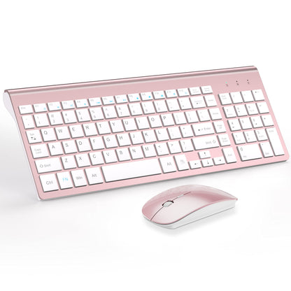 Wireless Keyboard and Mouse Ultra Slim Combo, TopMate 2.4G Silent Compact USB 2400DPI Mouse and Scissor Switch Keyboard Set with Cover, Batteries Included, for PC/Laptop/Windows/Mac - Gray Black
