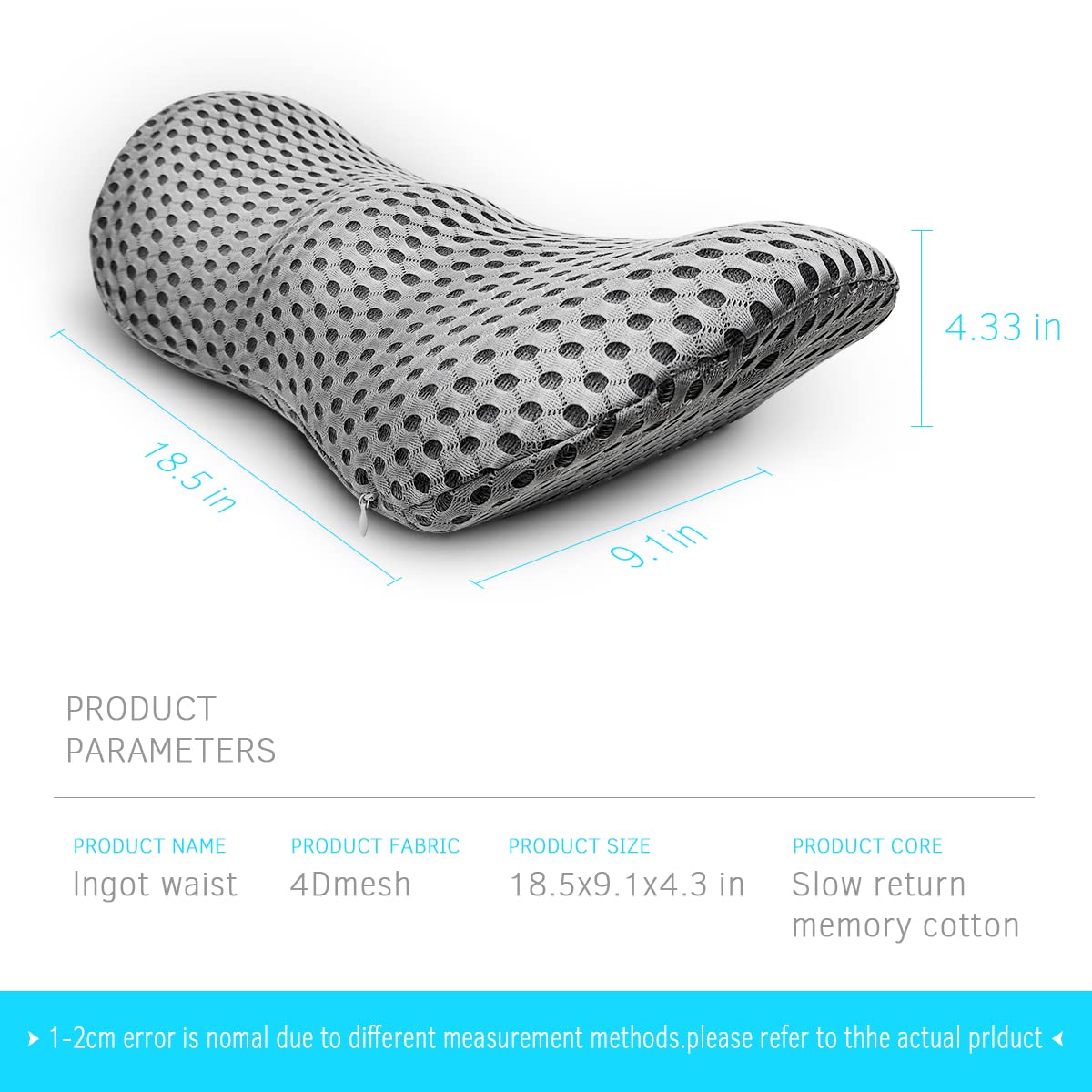 Lumbar Support Pillow - Memory Foam for Low Back Pain Relief, Ergonomic Streamline Car Seat, Office Chair, Recliner and Bed (Upgrade Gray)