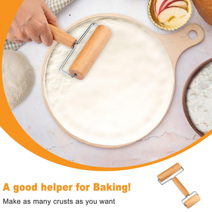 WarmHut 2Pcs Pizza Dough Roller & Dough Docker, Wood Rolling Pin Stainless Steel Dough Hole Puncher for Pizza, Pie, Pastry, Bread, Pasta, Cookie, Crust, burlywood, JKUS20407