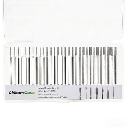 ChilternCasa 1mm-3mm Diamond Drill Bits for Stone, Grinding Bit Set 2.35mm Shank with Collet Rotary Tools for Dremel Drilling Glass, Gemstones & Jewelry - Pack of 30
