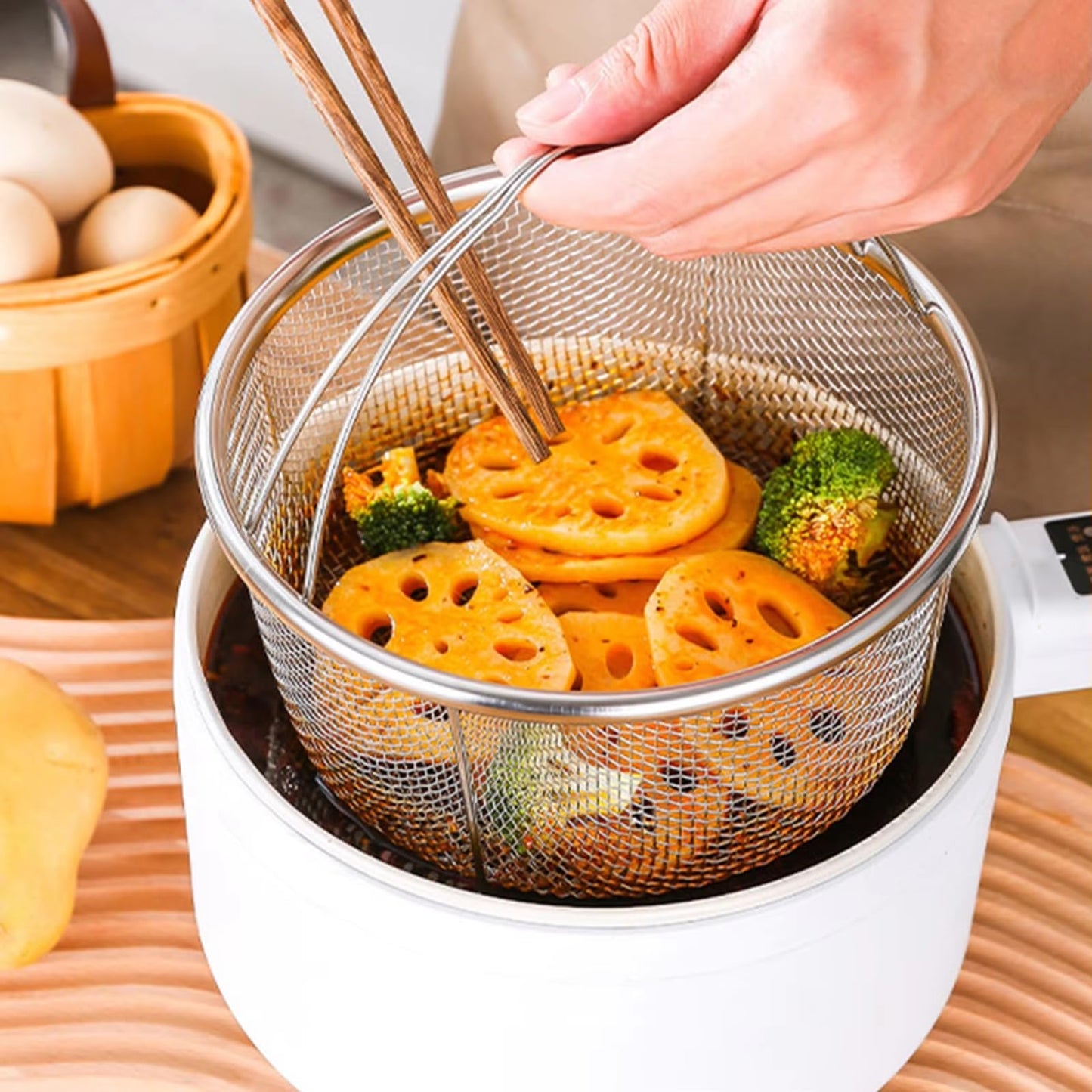Steamer Basket for Instant Pot Stainless Steel Accessories, Pressure Cooker Mesh Insert with Handle and Vegetable Steamer Basket, Egg Basket, Pasta Strainer (Large)