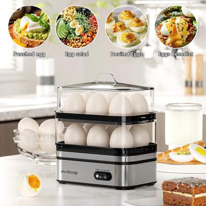 12 Evoloop Rapid Egg Cooker Electric Eggs Capacity, Soft, Medium, Hard Boiled, Poached, Omelet Maker Egg Poacher