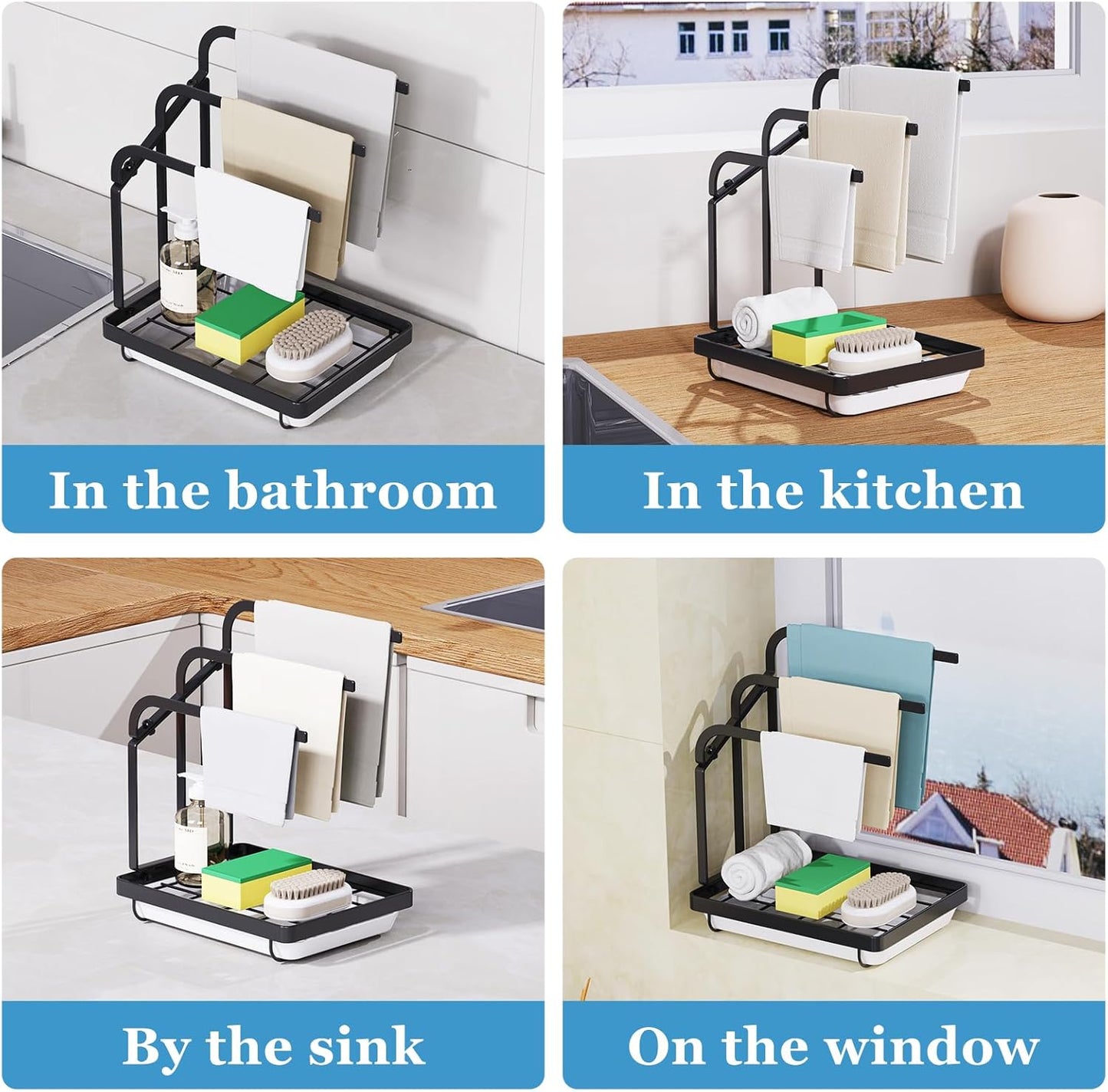 Apsan Sponge Holder with Drain Pan for Kitchen Sink, Kitchen Sink Caddy Organizer for Sponge Brush Soap Dish
