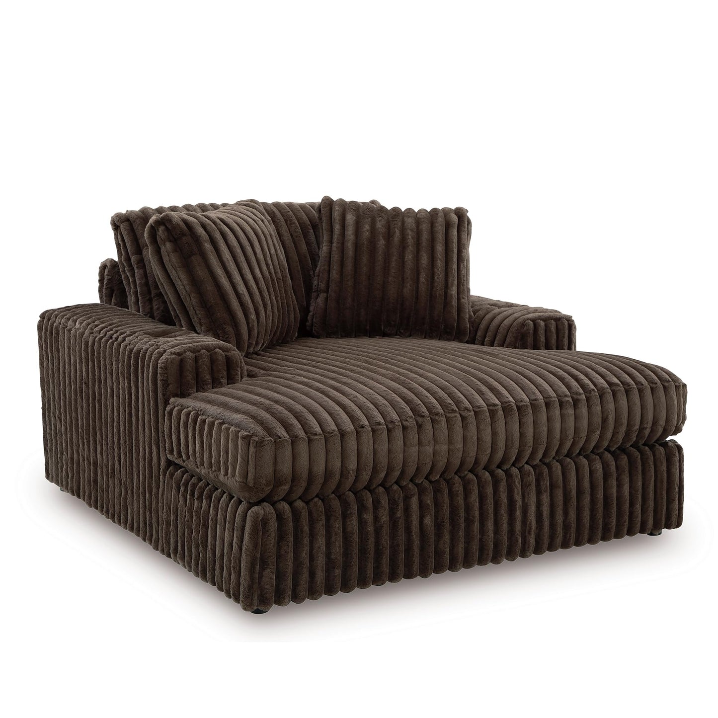 Signature Design by Ashley Midnight-Madness Contemporary Oversized Chaise with Reversible Cushions, USB Ports and Cup Holders, Dark Brown