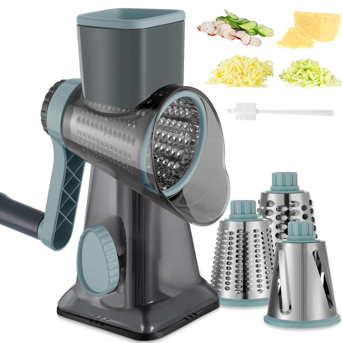 EDEFISY Cheese Grater Hand Crank Rotary Vegetables Shredder with Handle, 3-in-1 Graters with Interchangeable Blades and Non-slip Base Multifunctional Slicer for Kitchen