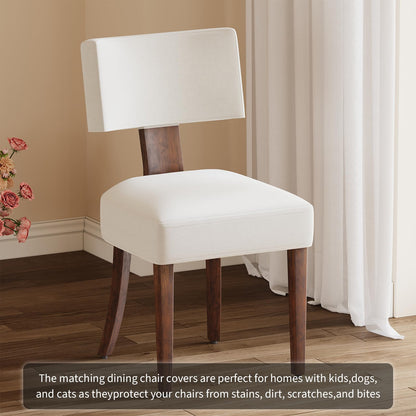 Garvee Dining Chairs Set of 4, Mid Century Modern Upholstered Chairs with Rattan Wood Back, Armless Kitchen Chairs with Brown Wood Legs for Dining Room Living Room, Beige