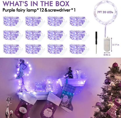 12 Pack Lights7FT 20LED Bexdir Fairy Lights Battery Operated String Waterproof Silver Wire Christmas Lights