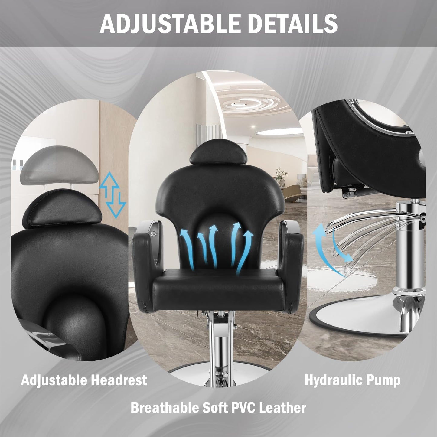 Tythical Salon Chair for Hair Stylist, Reclining Barber Salon Chair with Heavy Duty Hydraulic Pump, 360 Swivel Styling Braiding Hairdresser Chairs for Home Barbershop, Black Sliver
