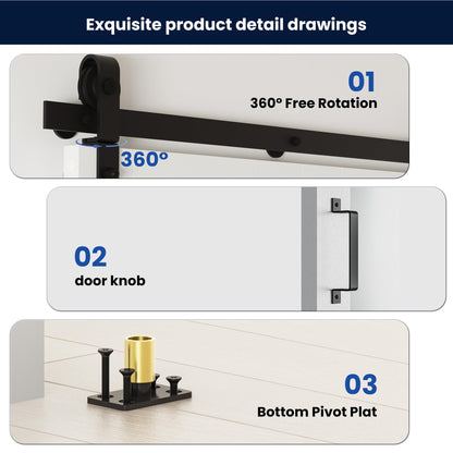 SMARTSTANDARD 72in x 84in Bifold Barn Door, Frosted Glass Barn Door with Hardware Kit Included, Pre-Drilled Holes Easy Assembly -Solid Barn Doors Slab Covered with Water-Proof PVC Surface, White