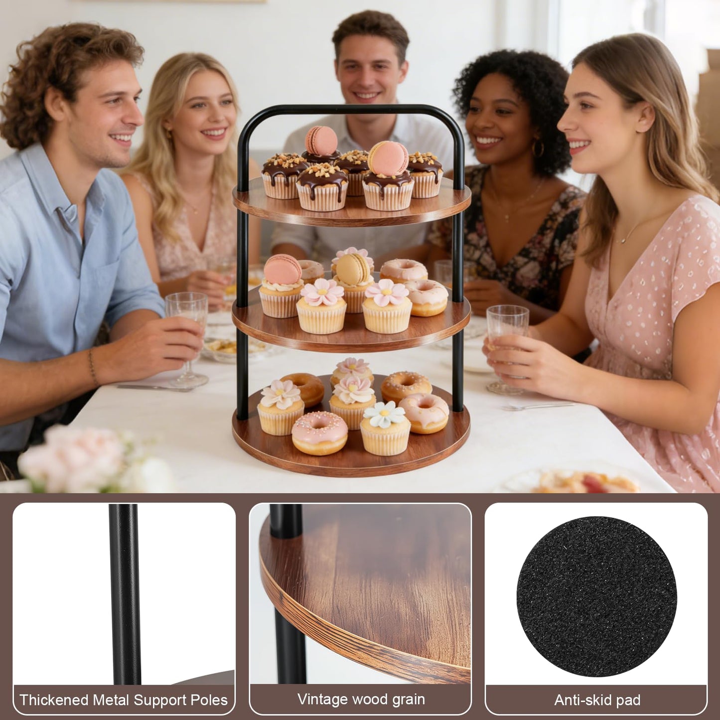 Wooden Cupcake Stand, 3 Tier Large Cupcake Tower Stand 50 Cupcakes, Dessert Stand Display for Party, Wedding, Birthday, Halloween, Farmhouse Decor