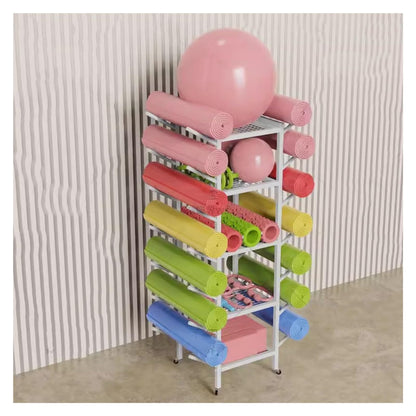 YHdtUO Yoga Mat Storage and Organizer Rack, Free Standing Home Gym Garage Storage Holder for Dumbbells/Foam Roller/Yoga Blocks, Commercial Workout Equipment Storage,White-45x37x150cm/17.7x14.6x59in