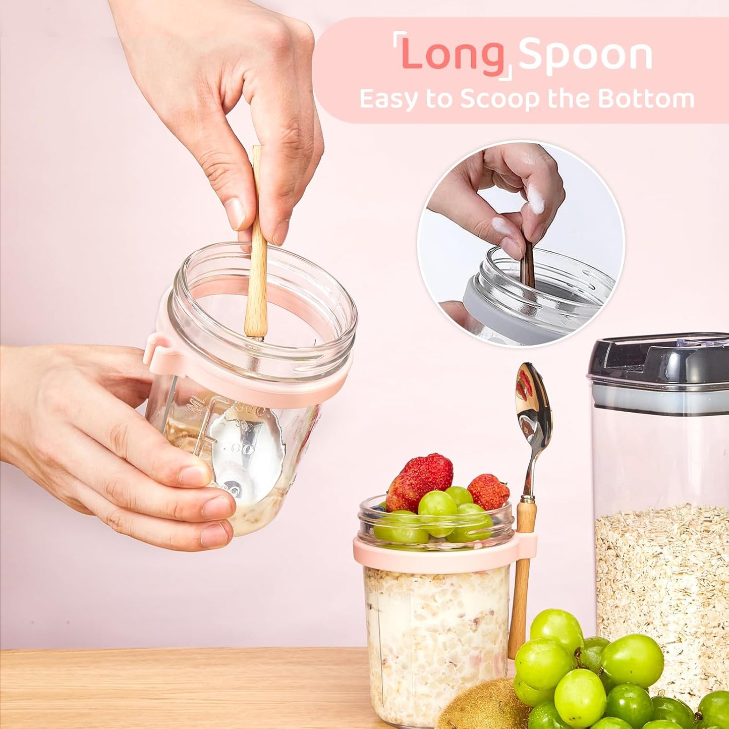 16oz 4 Pack HomArtist Glass Overnight Oats Containers with Lids and Spoon, Wide Mouth Mason Jars for Overnight Oats